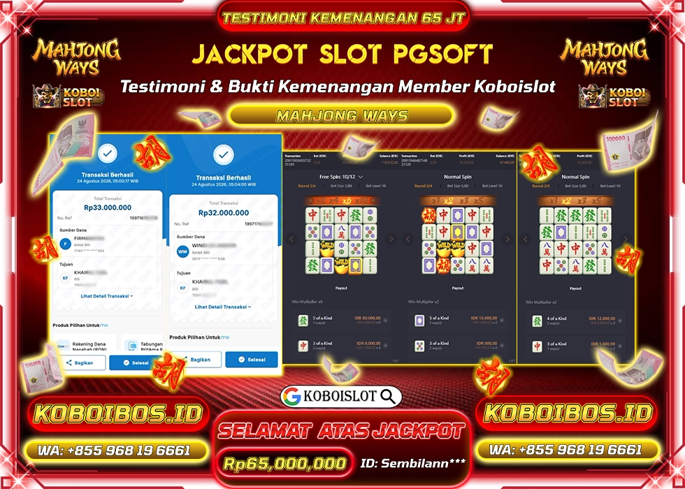 BUKTI KEMENANGAN Id Sembilann*** SLOT GACOR MAHJONG WAYS 1 Rp65.000.000,- LUNAS